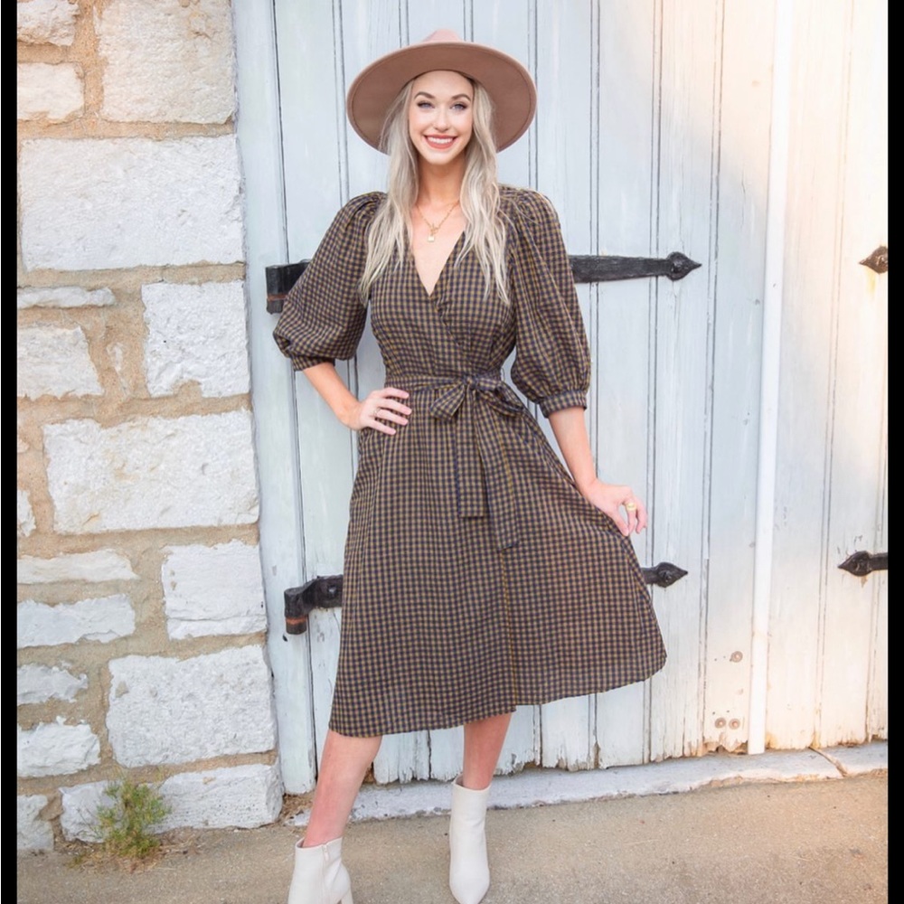 A New Day Plaid Faux Wrap Dress